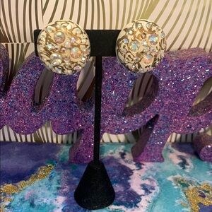 Vintage Elegant Gold and Rhinestone Button Style Earrings